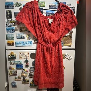 Max Studio Red Crochet Off Shoulder Dress XS